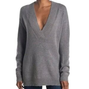 RDI  Deep V-Neck Tunic Sweater Gray Knit Pullover Womens Size XS Oversiz…